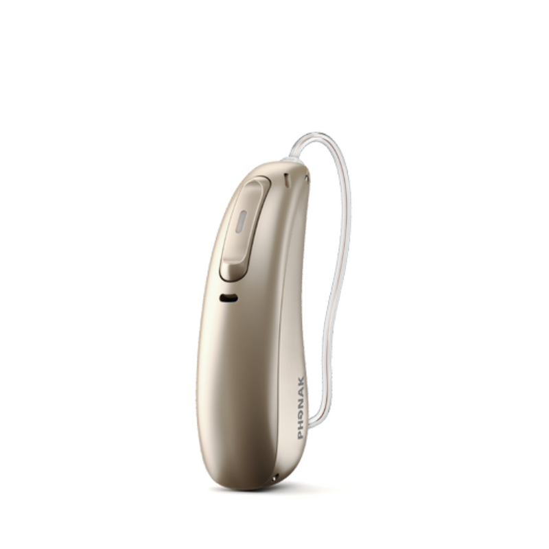 The Hearing Aid Phonak Audeo Paradise 50/90 in champagne by Auzen with premium audiology service online. 