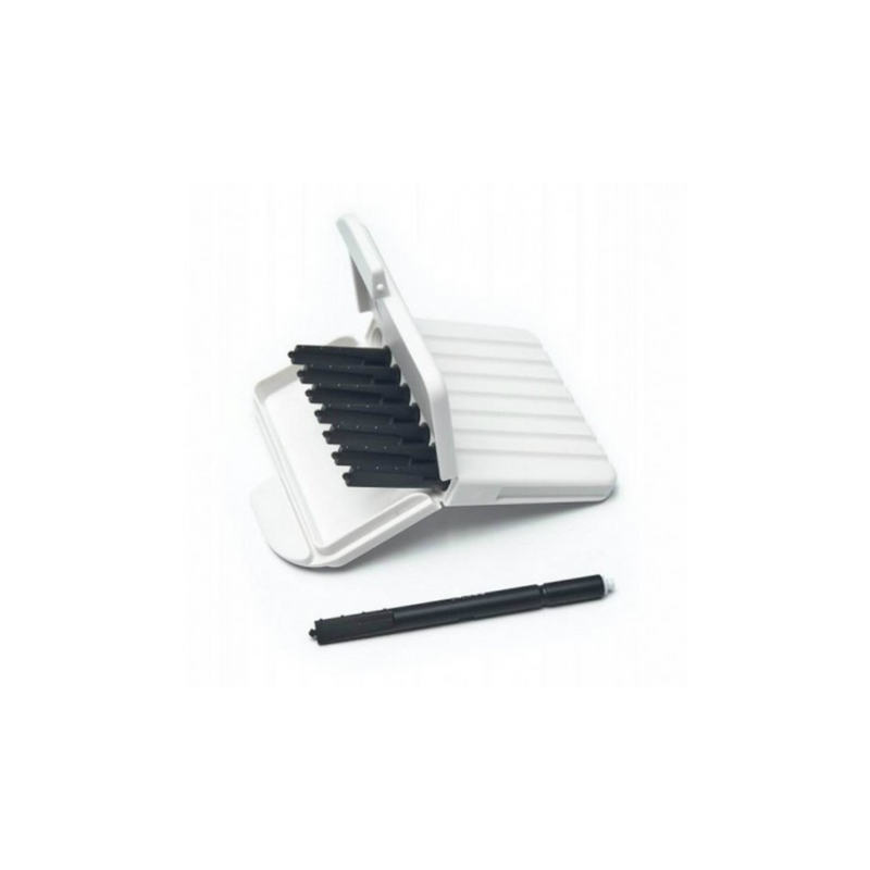 Cerustop Wax guard for Widex hearing aids in a light color with black sticks 